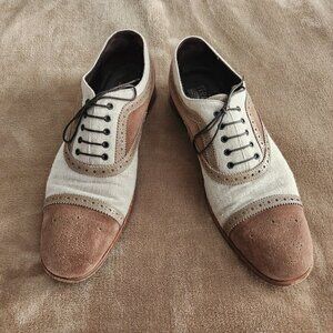 Salvatore Ferragamo Men's Beige Suede & Canvas Cap Toe Oxford Shoes US 11 EE